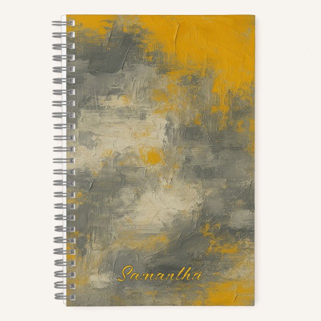 Boho Elegance Abstract Mustard & Grey Art Notebook (Front)