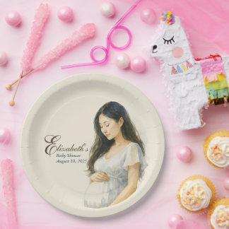 Boho Elegant baby shower asian mom-to-be Paper Plate