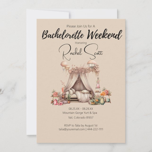 Boho Elegant Bachelorette Glamping Party Weekend  Invitation (Front)