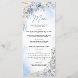 Boho Elegant Dusty Blue and Ivory Flowers dinner Menu