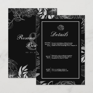 Boho Elegant Floral Black Wedding Details Enclosure Card
