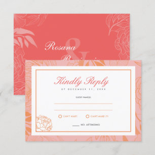 Boho Elegant Floral Botanical Coral Wedding  RSVP Card