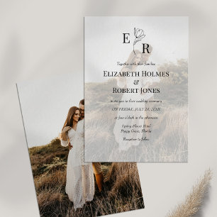 Boho Elegant Floral Monogram Custom Photo Wedding Invitation