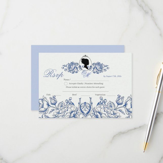Boho Elegant Garden Flora Dusty Blue RSVP Card (Front/Back In Situ)