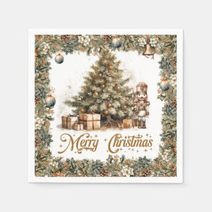 Boho Elegant greenery Christmas tree Nutcracker Napkin