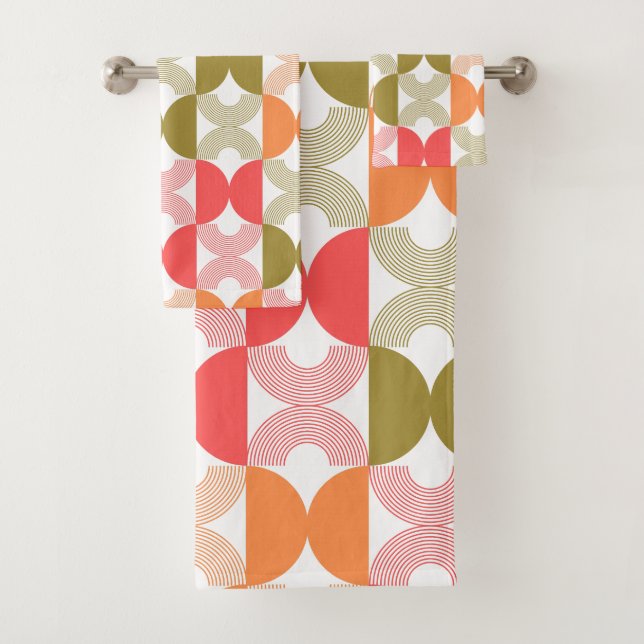 Boho Elegant Line art Mid century modern colourful Bath Towel Set (Insitu)