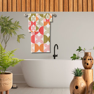 Boho Elegant Line art Mid century modern colourful Bath Towel Set