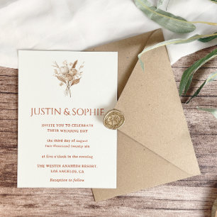 Boho Elegant Minimalist Neutral Floral Wedding Invitation