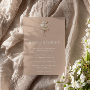 Boho Elegant Minimalist Neutral Floral Wedding Invitation