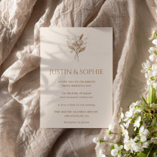 Boho Elegant Minimalist Neutral Floral Wedding Invitation