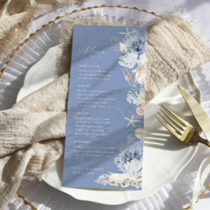 Boho Elegant Ocean Beach Coral Blue Wedding Menu
