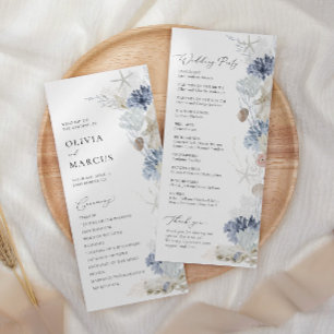 Boho Elegant Ocean Beach Coral Blue Wedding Programme