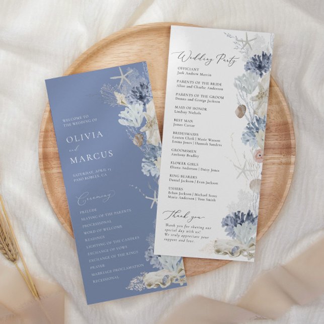Boho Elegant Ocean Beach Coral Blue Wedding Programme (Creator Uploaded)