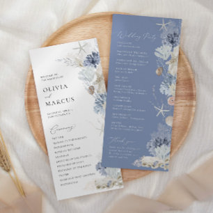 Boho Elegant Ocean Beach Coral Blue Wedding Programme