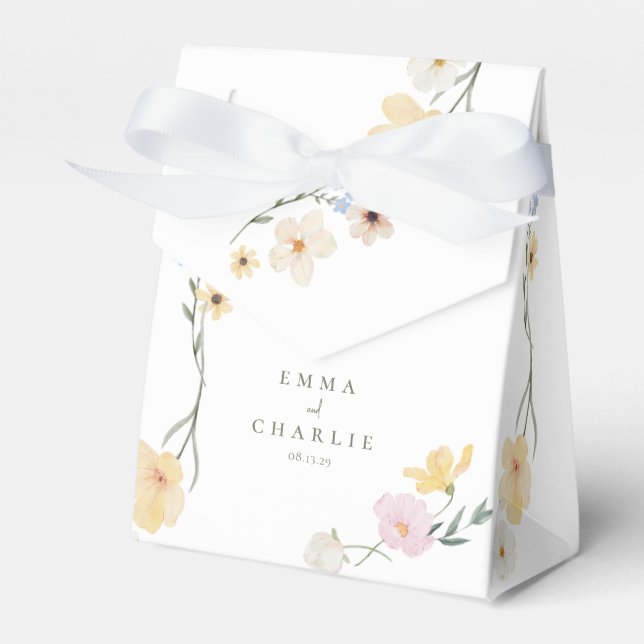 Boho elegant  Pastel Wildflowers Wedding Favour Box (Front Side)
