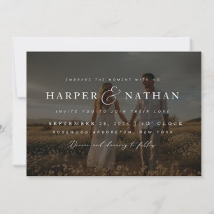 Boho Elegant Photo Overlay RSVP QR Code Wedding Invitation