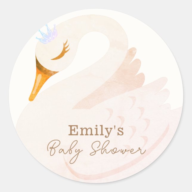 Boho Elegant Princess Swan Girl Baby Shower Classic Round Sticker (Front)