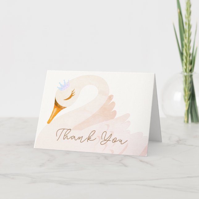 Boho Elegant Princess Swan Girl Baby Shower Thank You Card (Front)