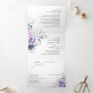 Boho Elegant Purple Succulents Greenery Wedding Tri-Fold Invitation