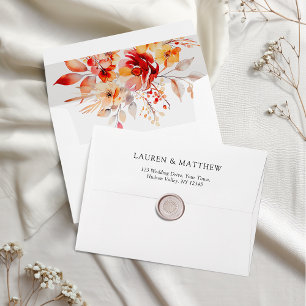 Boho Elegant Rust Orange Fall Floral Wedding Envelope