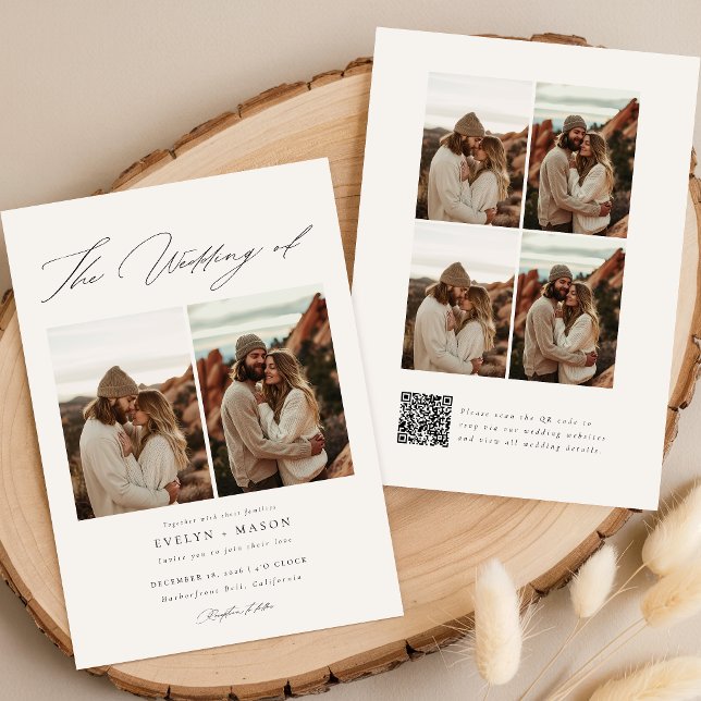 Boho Elegant Script QR Code Photo Budget Wedding Invitation (Creator Uploaded)