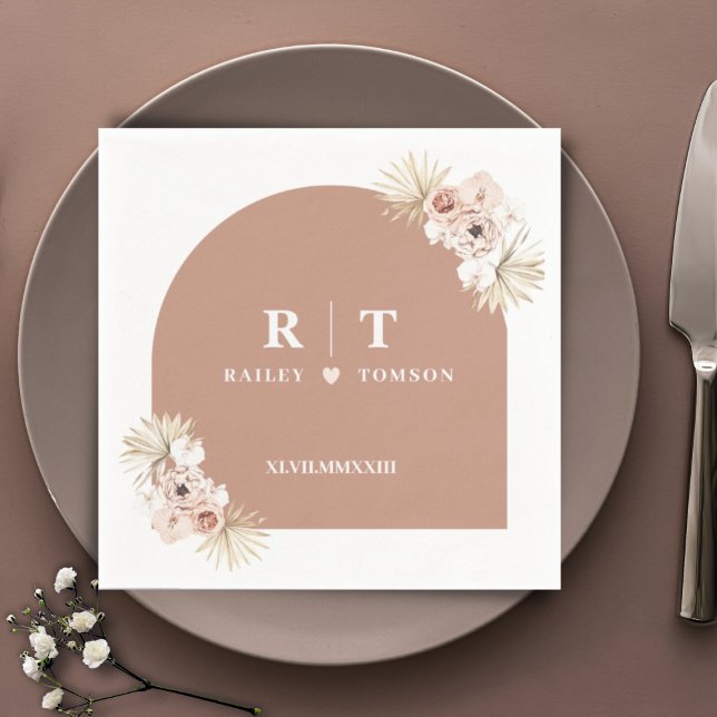 Boho Elegant Weddings Minimalist Modern Monogram  Napkin (Creator Uploaded)