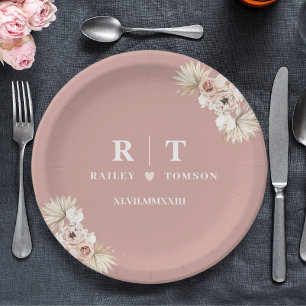 Boho Elegant Weddings Minimalist Modern Monogram Paper Plate