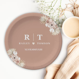 Boho Elegant Weddings Minimalist Modern Monogram Paper Plate