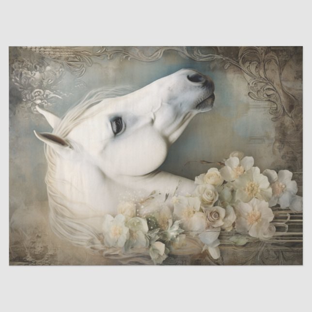 Boho Elegant White Horse Decoupage Tissue Paper (Front)