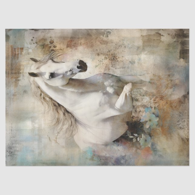 Boho Elegant White Horse Decoupage Tissue Paper (Front)