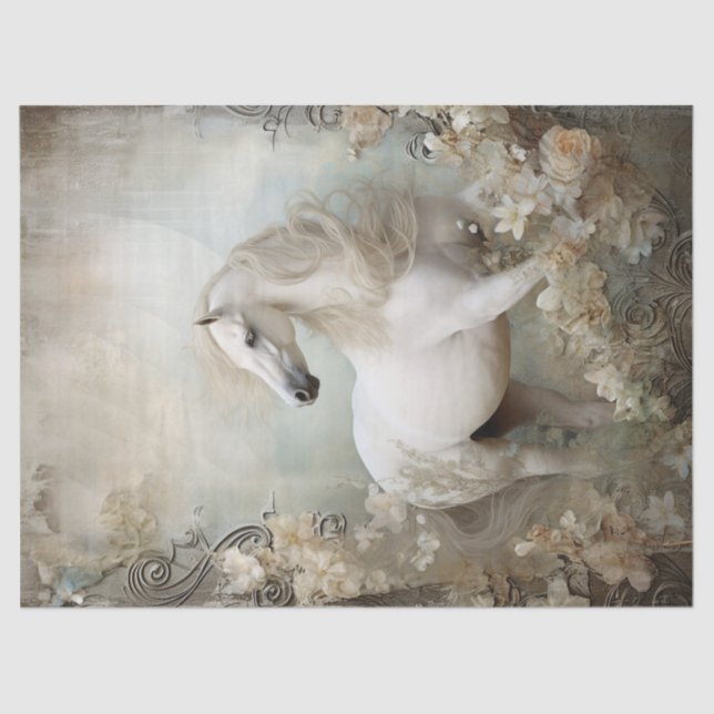 Boho Elegant White Horse Decoupage Tissue Paper (Front)