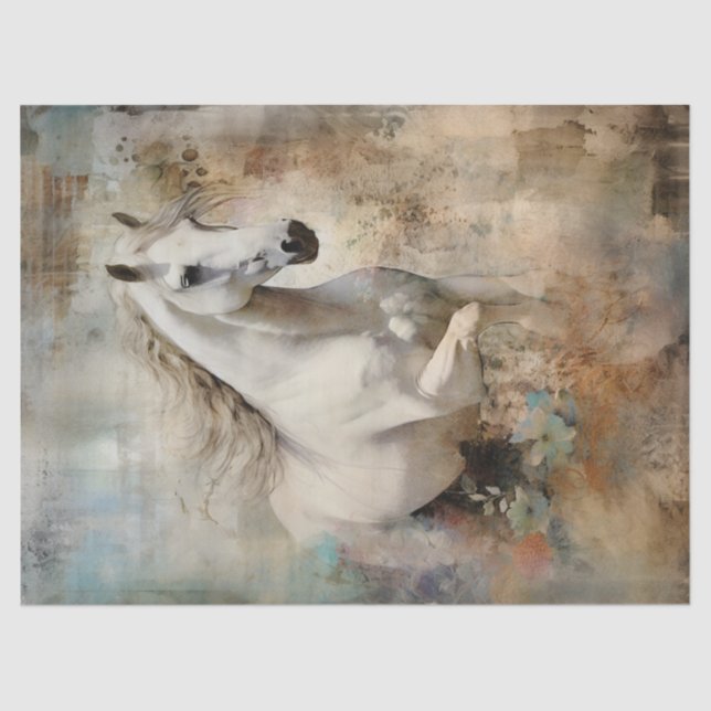 Boho Elegant White Horse Decoupage Tissue Paper (Front)