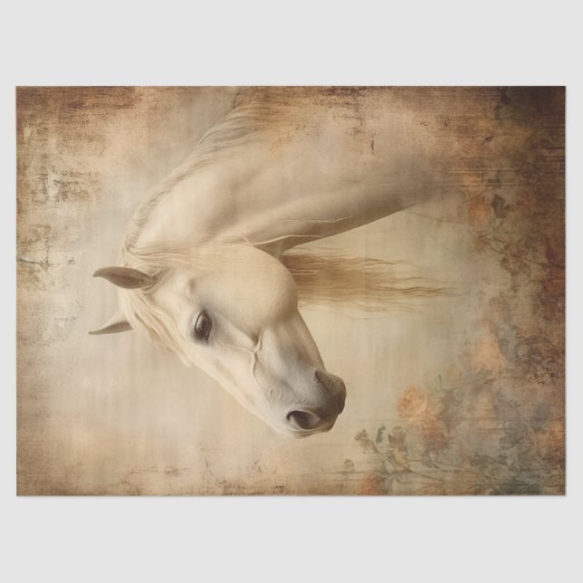 Boho Elegant White Horse Decoupage Tissue Paper (Front)