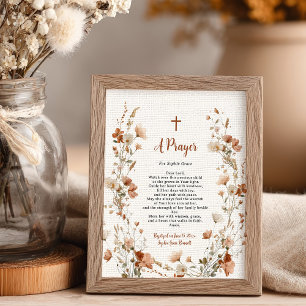 Boho elegant Wildflower Dusty Rose Baptism Prayer Poster