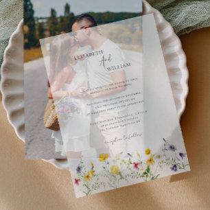 Boho Elegant Wildflowers Wedding Vellum Invitations