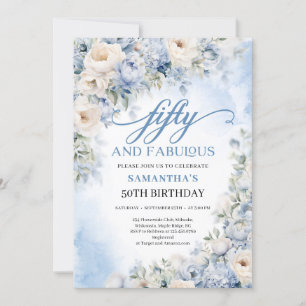 Boho Elegant Winter Dusty Blue and Ivory Flowers  Invitation