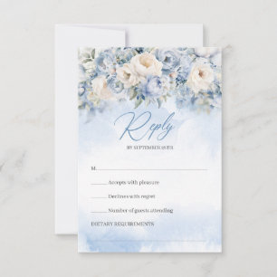 Boho Elegant winter dusty blue and ivory flowers RSVP Card