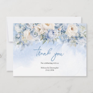 Boho Elegant winter dusty blue and ivory flowers Thank You Card