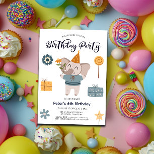 Boho Elephant 6th Birthday Party Invitation