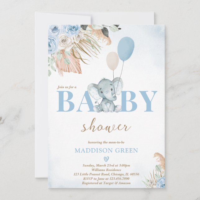 Boho Elephant Baby Shower Invitation (Front)