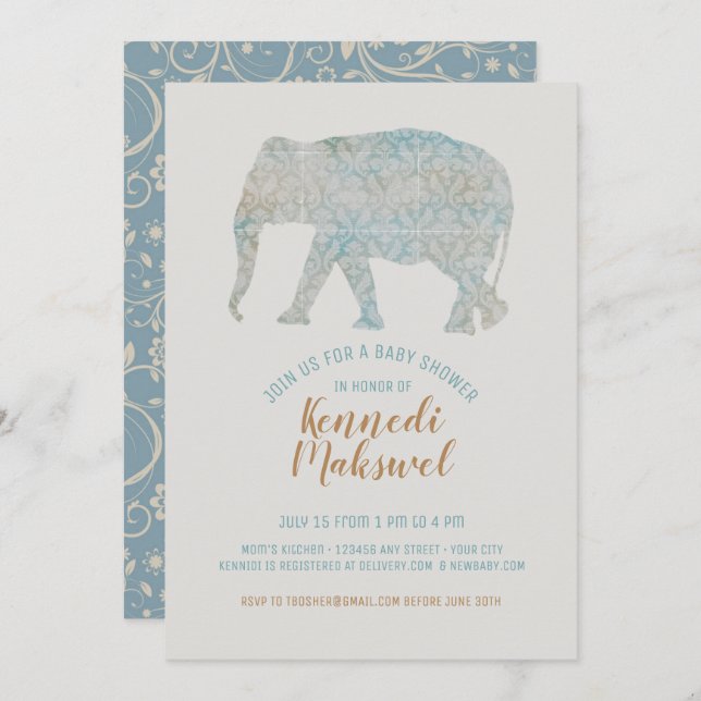 Boho Elephant Baby Shower Invitation (Front/Back)