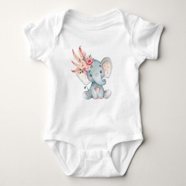 Boho Elephant Baby Tutu Romper 1st Birthday Outfit Bodysuit (Front)