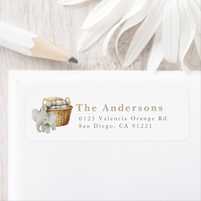 Boho Elephant & Blanket Basket Return Address (Insitu)