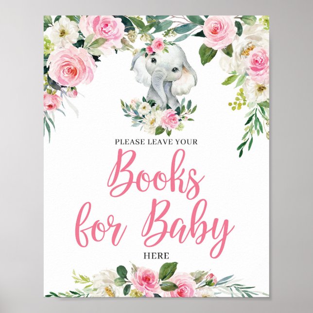 Boho elephant blush floral books for baby sign (Front)
