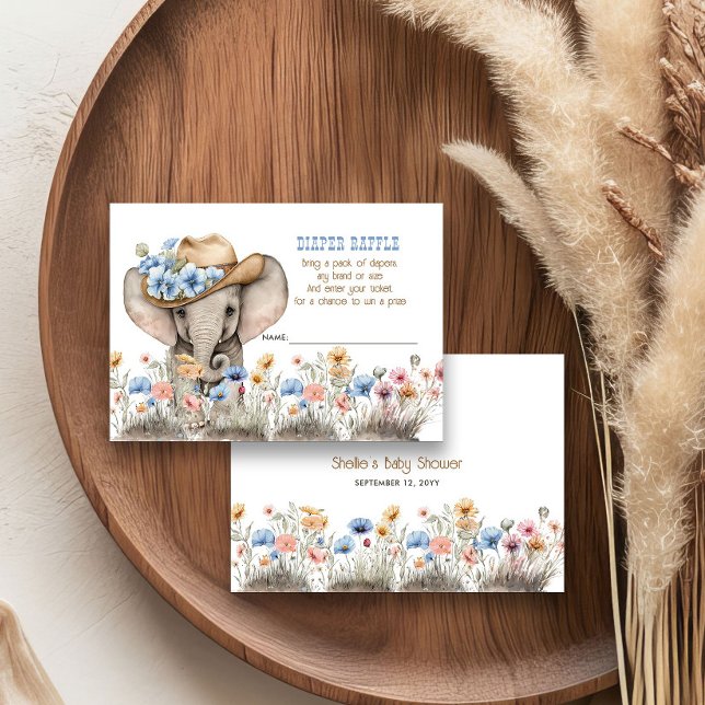 Boho Elephant Cowboy Wildflower Diaper Raffle Enclosure Card (Diaper Raffle Ticket from the Boho Elephant Baby Shower Collection by Darling & May)