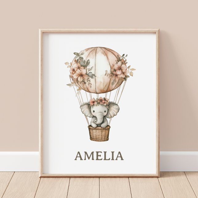 Boho Elephant Hot Air Balloon Nursery Wall Poster (Creator Uploaded)