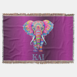 Boho Elephant - Personalised Mandala Design Throw Blanket