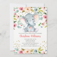 Boho Elephant Pink Girl Baby Shower Watercolor