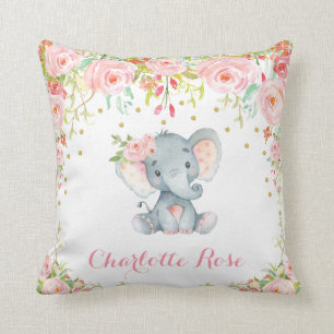 Boho Elephant Pink Gold Baby Girl Nursery Decor Cushion