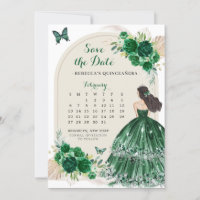 Boho Emerald Green 15 Años Save The Date Calendar